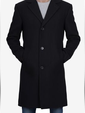 100% pure New Wool Men's Black Long Coat
